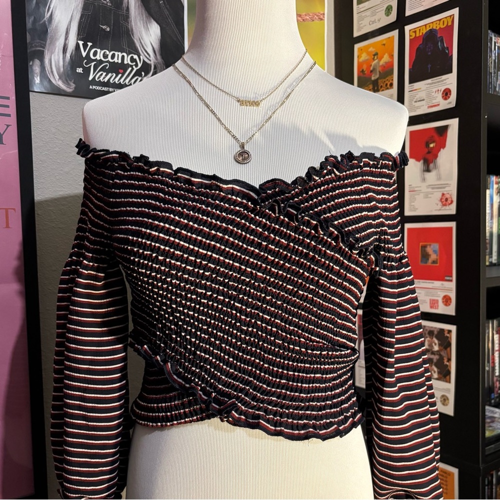 Papaya Striped Smocked Crop Top